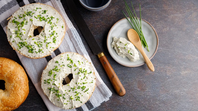 bagels with cream cheese and herbs