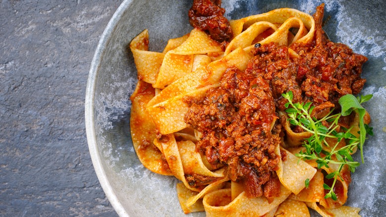 bowl of Bolognese with pasta