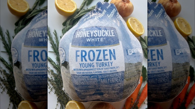 Frozen turkeys on display