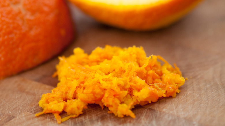 Orange zest on table