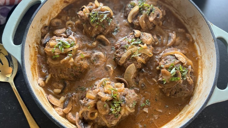 Salisbury steak in skillet