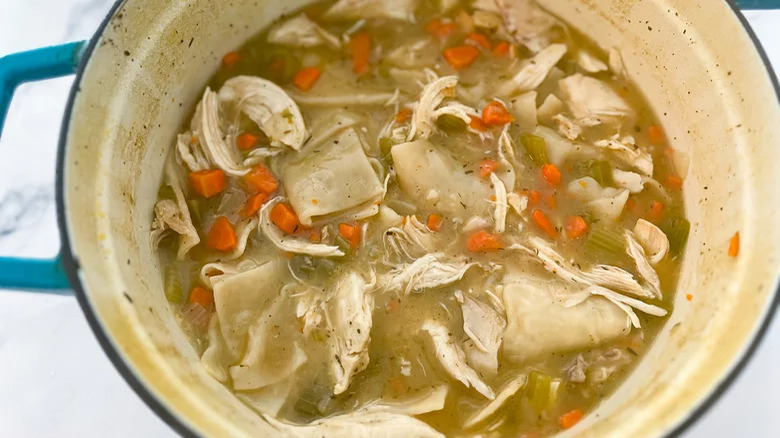 chicken and dumplings in pot