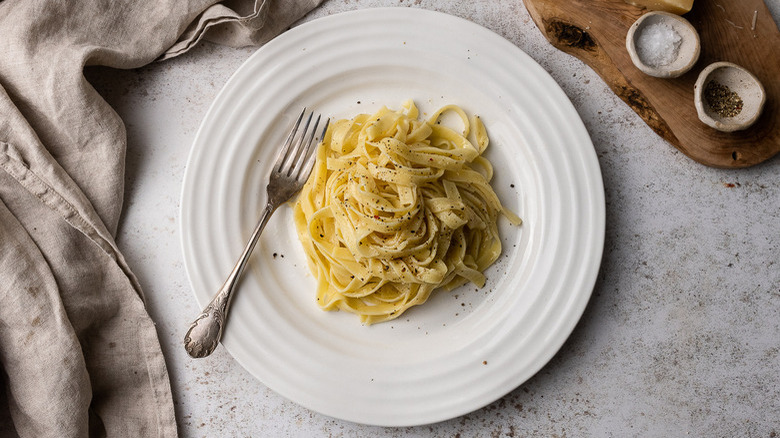 plate with pasta and fork