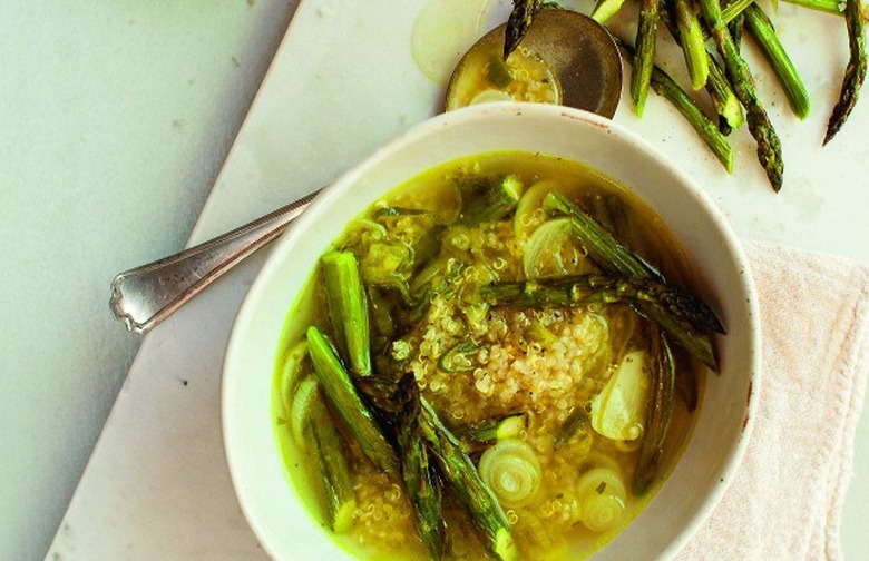 Spring Onion and Quinoa Soup With Roasted Asparagus