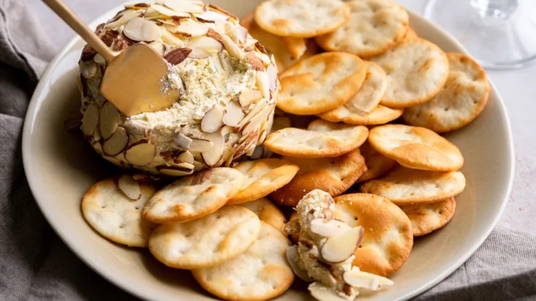 cheese ball with crackers