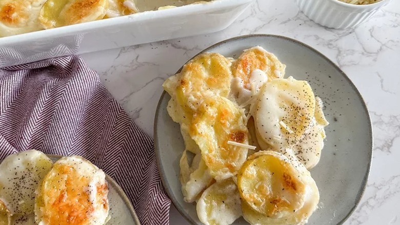 scalloped potatoes on plate