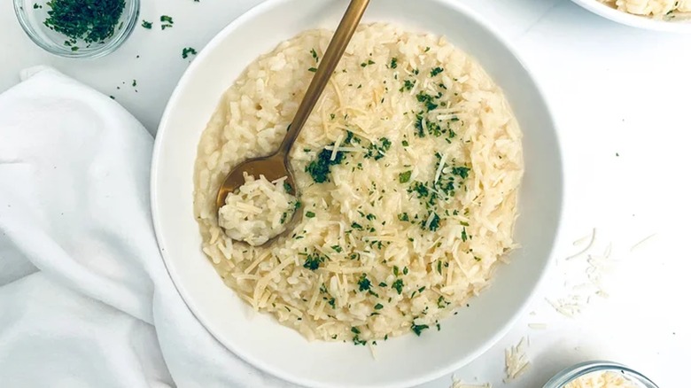 risotto in a white bowl