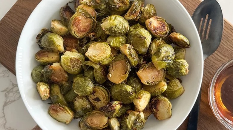 brussels sprouts in serving bowl