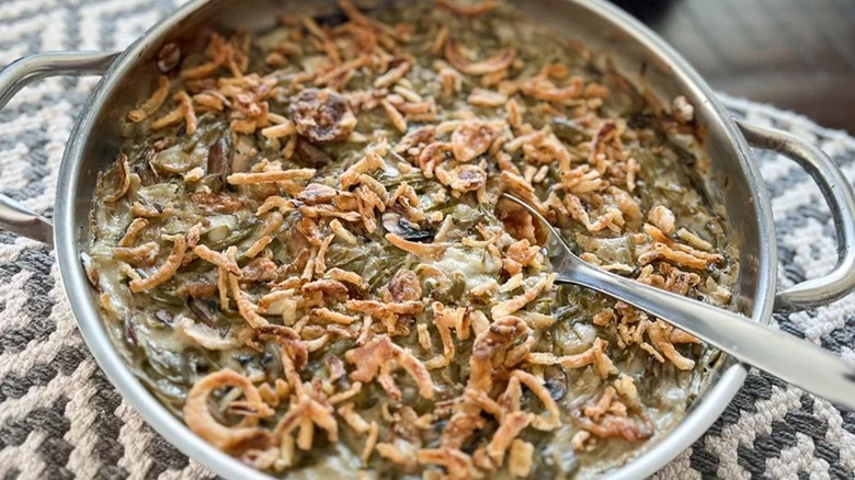 green bean casserole in skillet