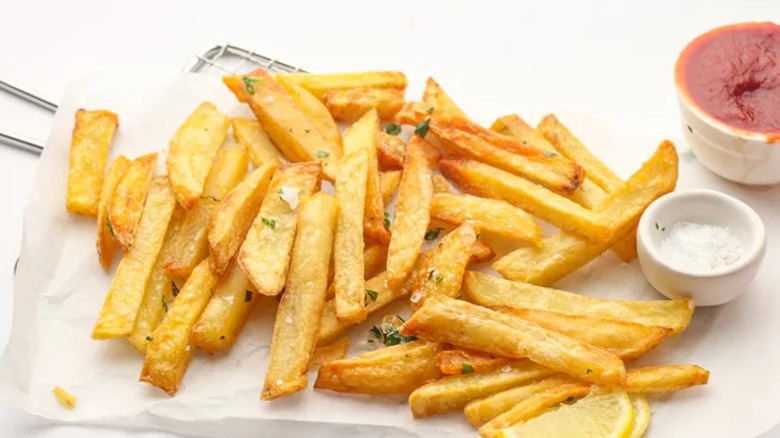 truffled french fries on parchment