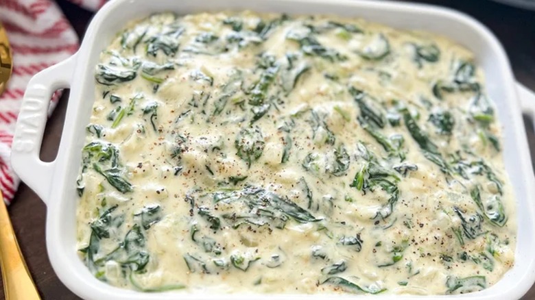 creamed spinach in baking dish