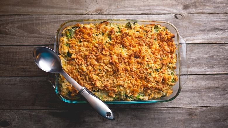 Broccoli Casserole in glass dish