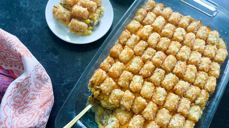 Cheesy Tots Casserole in dish