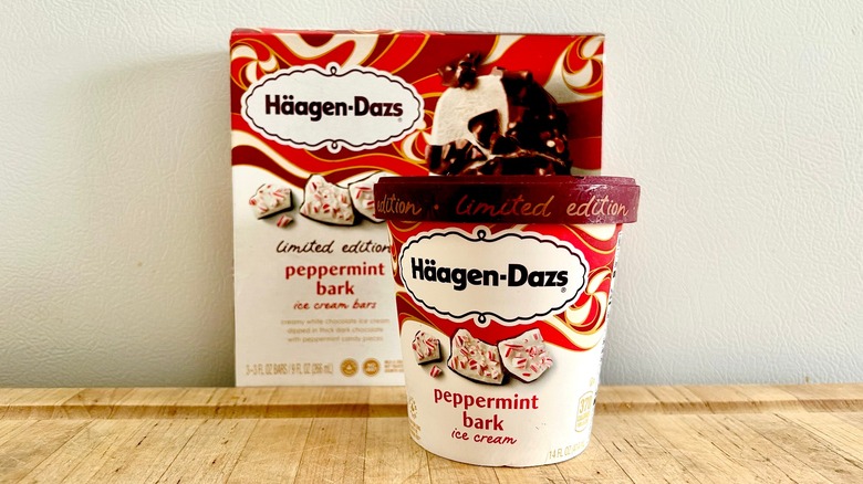 Häagen-Dazs Peppermint Bark ice cream tub and bars