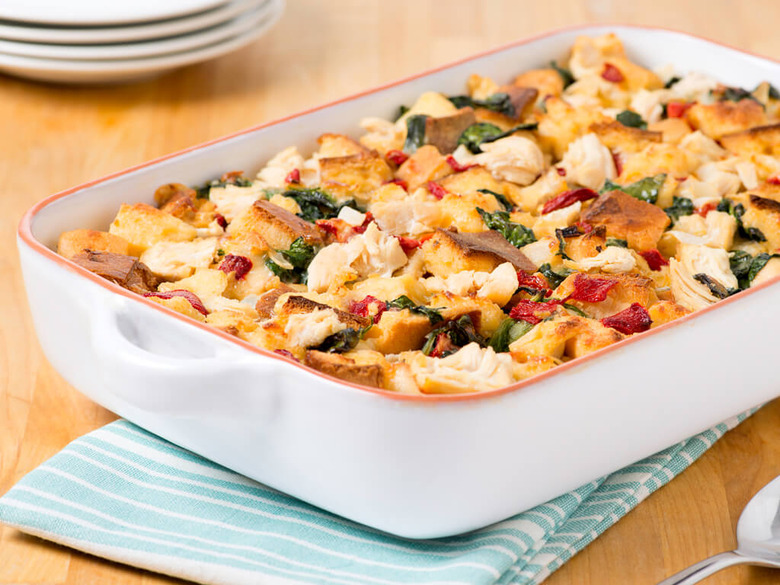 Brunch Bake With Artichokes, Chicken and Roasted Red Peppers