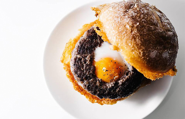 Egg in a Hole Grilled Cheese Breakfast Burger