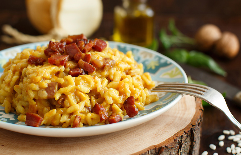 Bacon and Kale Risotto With Fried Egg