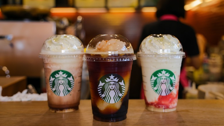 Three cold Starbucks drinks