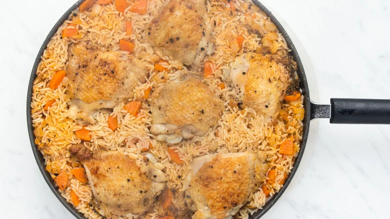 Pan of chicken and rice