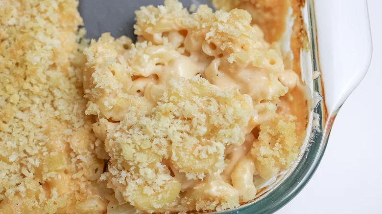 Dish of baked mac and cheese
