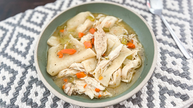 Bowl of chicken and dumplings