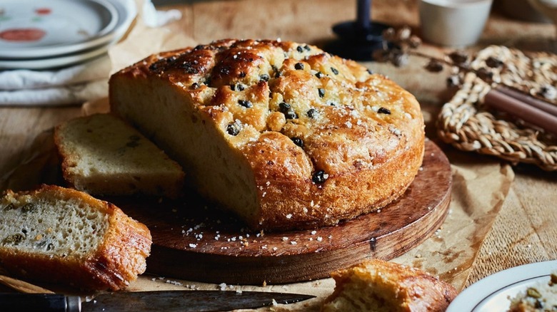 Caper focaccia on round board