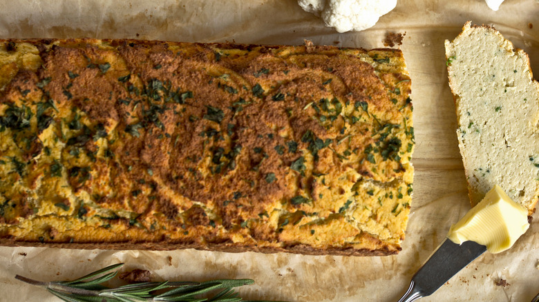 Rosemary crusted bread on table