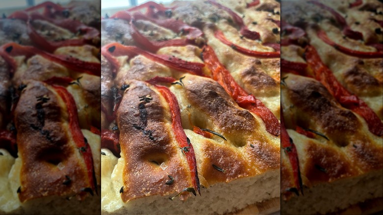 Roasted red pepper on focaccia