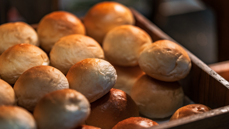 Glazed dinner rolls stacked