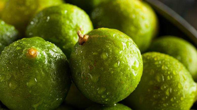 Closeup of a small pile of key limes