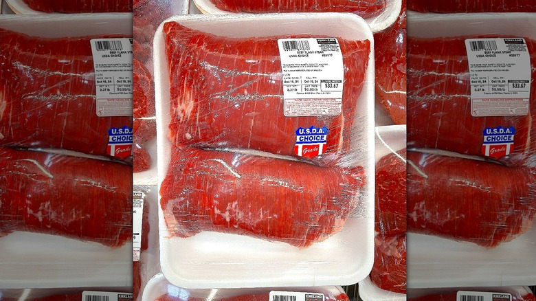 Package of beef flank steak USDA choice from Costco