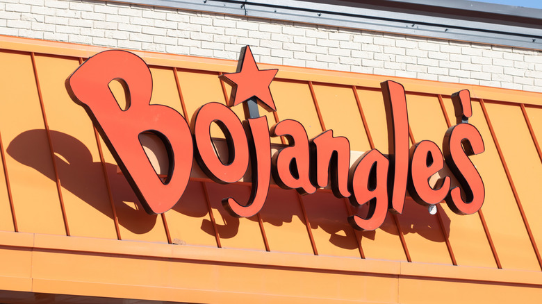 An orange awning with "Bojangles" in red letters