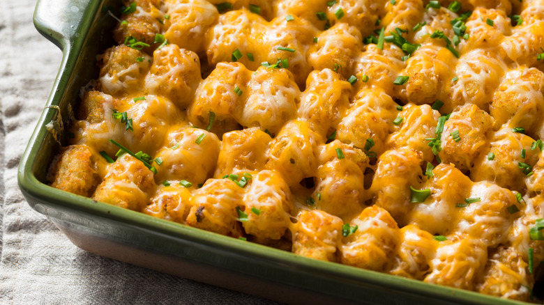 Close up of tater tot casserole