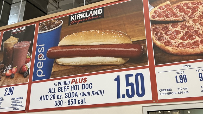Sign advertising Costco hot dog