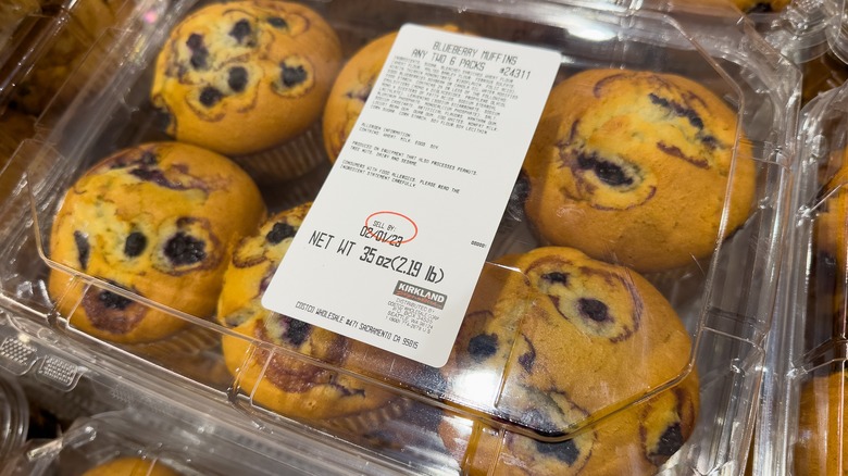 Package of Costco blueberry muffins