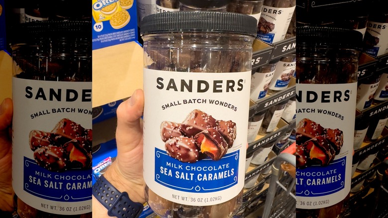 Hand holding Sanders sea salt caramels