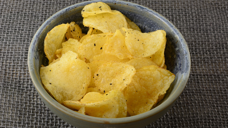 Bowl of black truffle potato chips