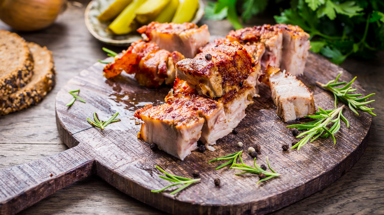 Roasted pork belly cutting board