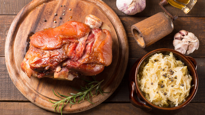 Roasted pork shanks with sauerkraut