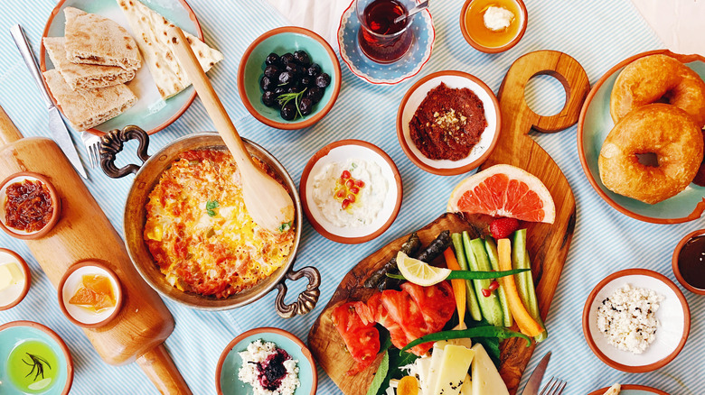 A traditional Turkish breakfast spread.