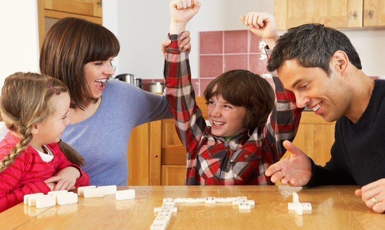 Family playing a game