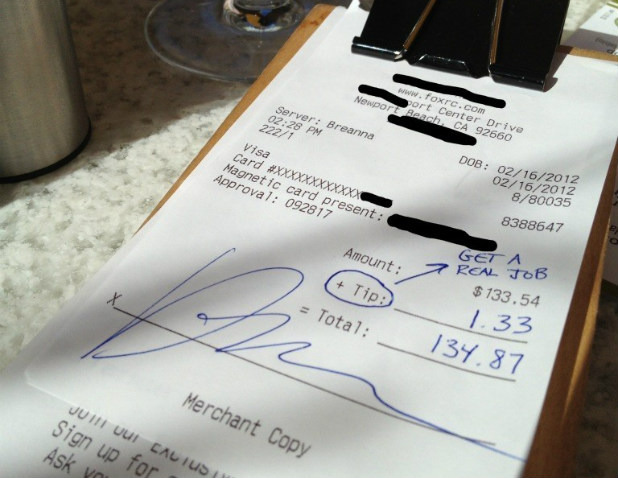 Jerk "One Percent-er" Leaves One Percent Tip