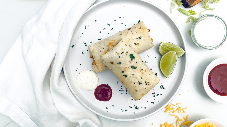 beef chimichangas with garnishes