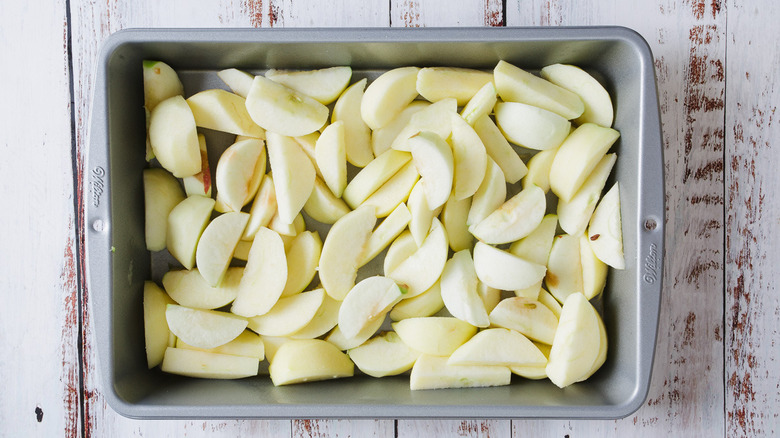 apple slices in pan