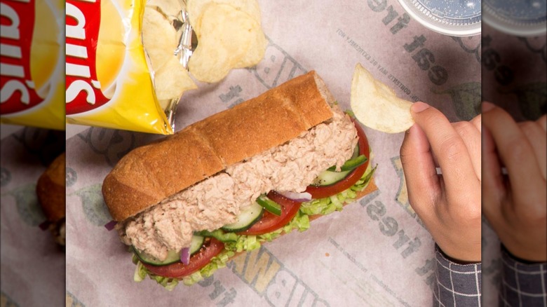 Subway tuna sandwich with Lay's