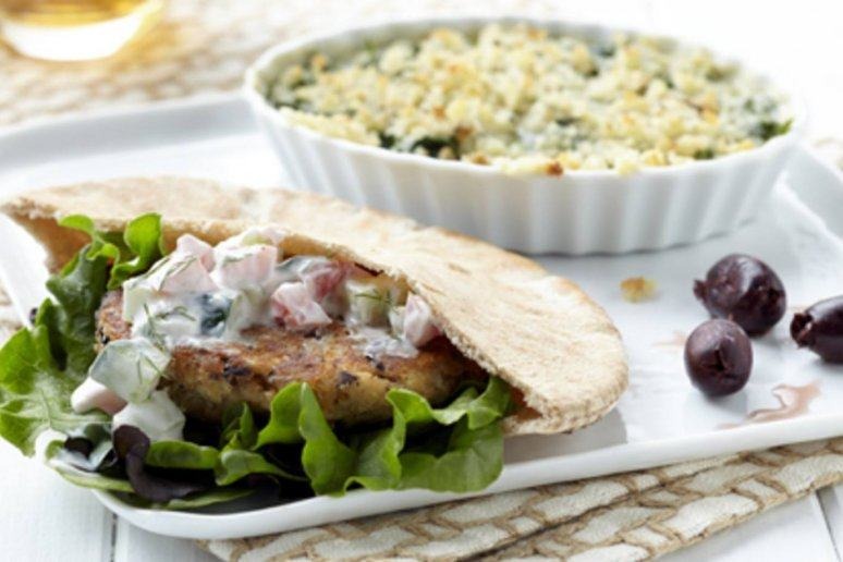 Mediterranean Salmon-Burger Pitas