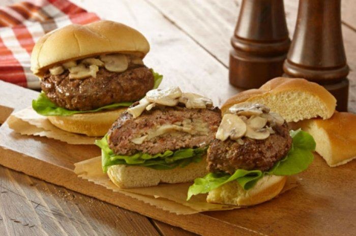 Mushroom and Swiss Cheese-Stuffed Burgers