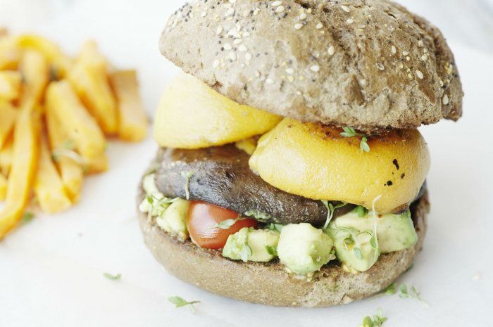 Vegan Portobello and Peach Burgers