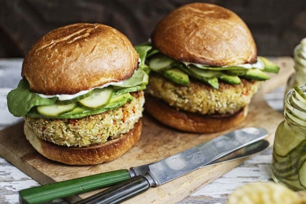 4. Tuna Burgers with Wasabi Mayo and Quick Cucumber PIckle