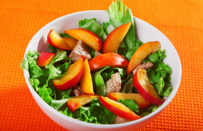 Grilled Chicken Salad With Spiced Pecans, Gorgonzola, and Peaches